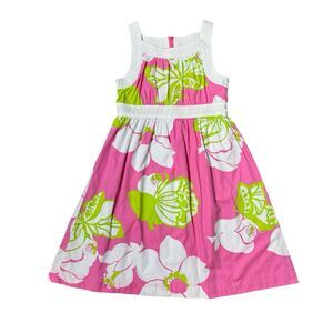 Lilly Pulitzer Floral Shift Dress Girls 8 Pink Green Hibiscus Resort Preppy